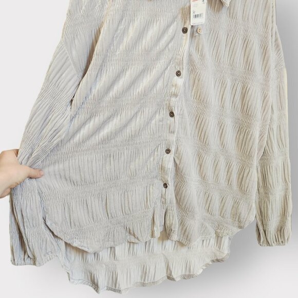 NWT Free People My Best Velvet Blouse Shirt Tunic in Silver Winter Fog Sz. M - Picture 7 of 11